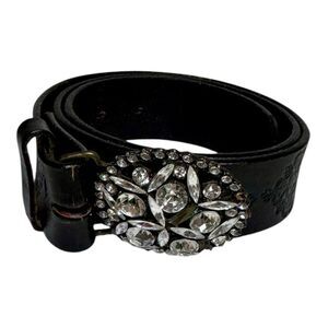 B-low The Belt Black Leather Rhinestone Embossed Boho Belt Women’s Small